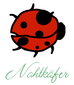 Nahtkäfer Logo (roter Käfer, darunter mint-grüner Schriftzug