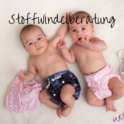 Zwei Babys in Stoffwindeln liegen nebeneinander. Auf dem Bild steht "Stoffwindelberatung".
Stoffwindelberatung in Oldenburg